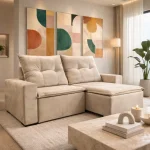 SOFÁ IPANEMA (2,00M) RETRÁTIL E RECLINÁVEL - VELUDO BEGE