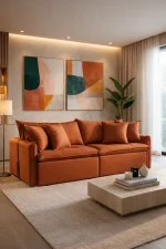 SOFÁ CAMA SEVILHA (2,20) SEM CAIXA - LIVING & RETRÁTIL COM ALMOFADAS SOLTAS - VELUDO TERRACOTA - Imagem 2