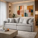 SOFÁ CAMA SEVILHA (2,20) SEM CAIXA - LIVING & RETRÁTIL COM ALMOFADAS SOLTAS - VELUDO BEGE