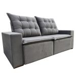 SOFÁ CANADÁ (2,00M) 3 LUGARES RETRÁTIL E RECLINÁVEL - VELUDO CINZA