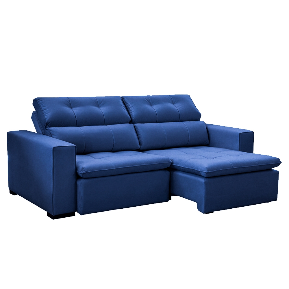 SOFÁ FIORENZA (2,00M) 3 LUGARES RETRÁTIL E RECLINÁVEL - VELUDO AZUL