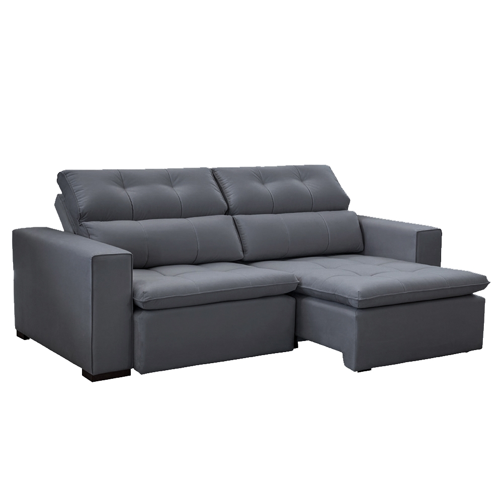 SOFÁ FIORENZA (2,00M) 3 LUGARES RETRÁTIL E RECLINÁVEL - VELUDO GRAFITE