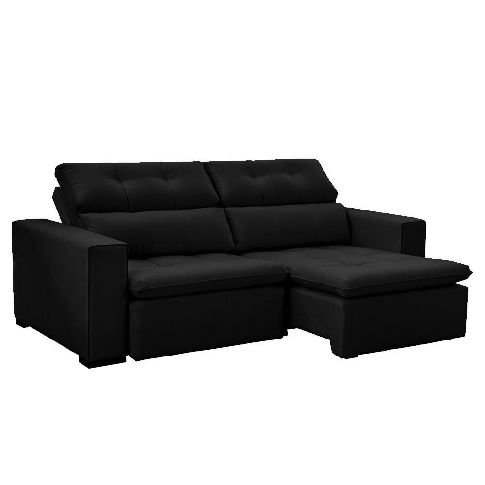 SOFÁ FIORENZA (2,00M) 3 LUGARES RETRÁTIL E RECLINÁVEL - VELUDO PRETO