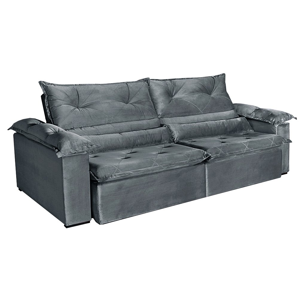 15213219675_dubai-site-cinza.jpg SOFÁ DUBAI (2,30M) 3 LUGARES RETRÁTIL E RECLINÁVEL - VELUDO CINZA - Imagem 1