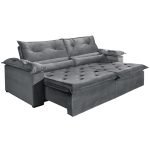 SOFÁ DUBAI (2,30M) 3 LUGARES RETRÁTIL E RECLINÁVEL - VELUDO CINZA - Imagem 2