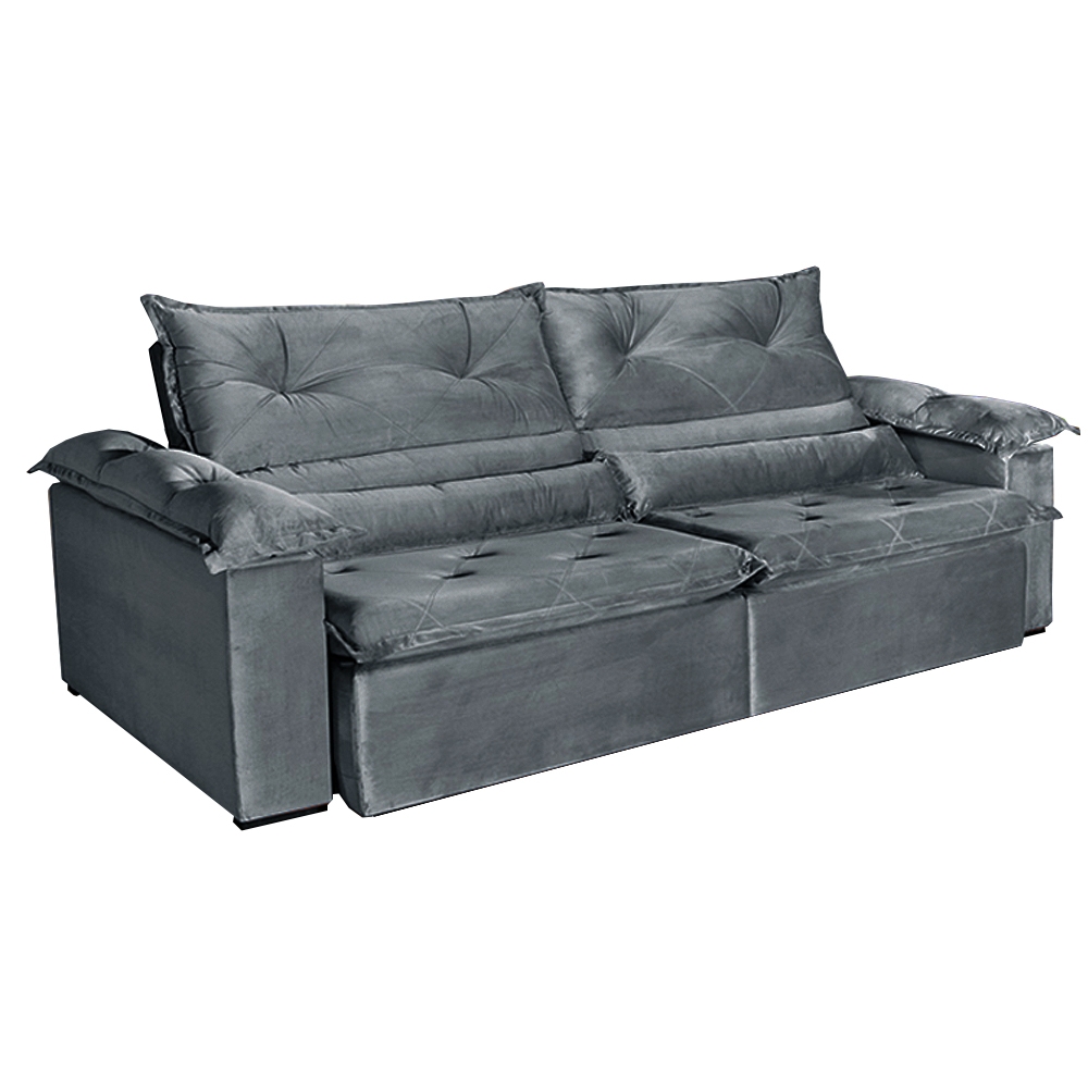 SOFÁ DUBAI (2,90M) 5 LUGARES RETRÁTIL E RECLINÁVEL - VELUDO CINZA
