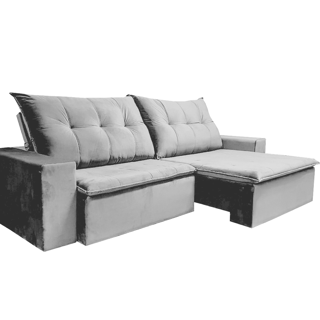 SOFÁ ATHENAS (2,50M) RETRÁTIL E RECLINÁVEL 3 LUGARES - VELUDO CINZA