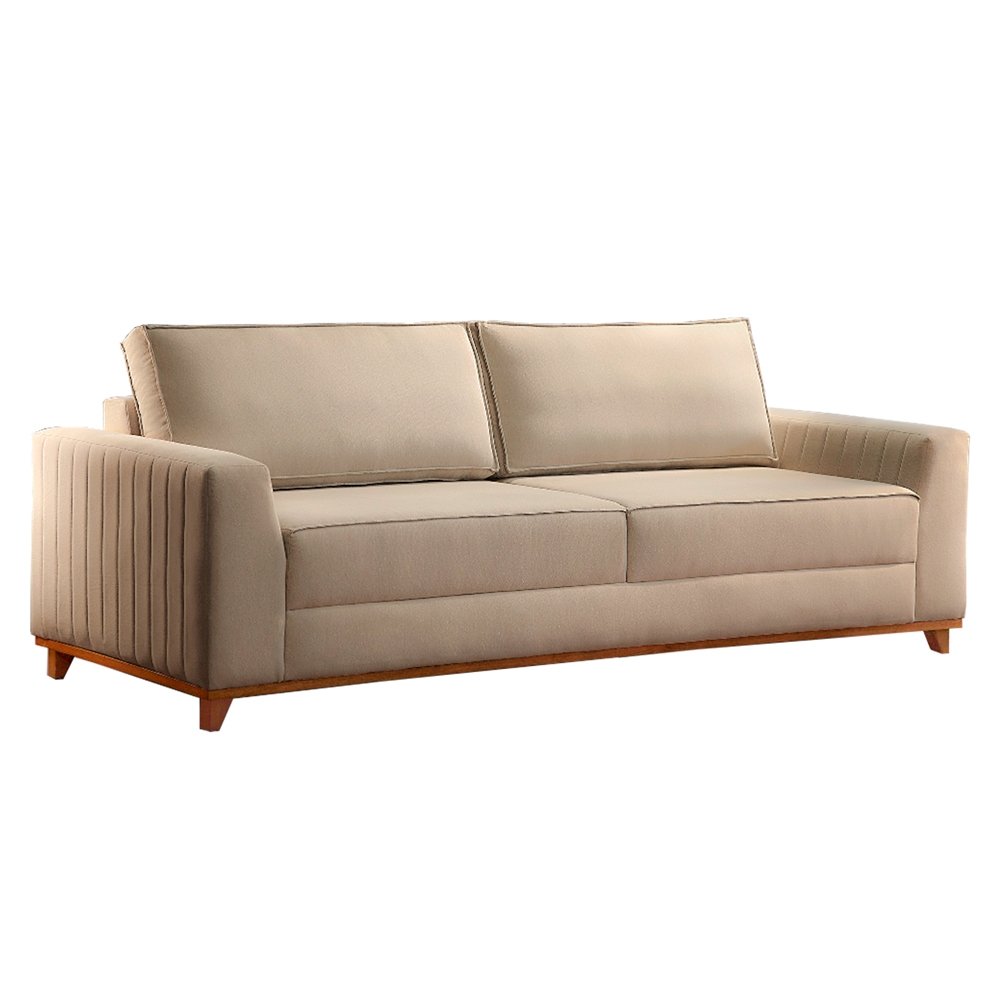 15213220244_noah-bege.jpg SOFÁ NOAH (2,20M) 4 LUGARES LIVING COM ALMOFADAS SOLTAS - VELUDO BEGE - Imagem 1