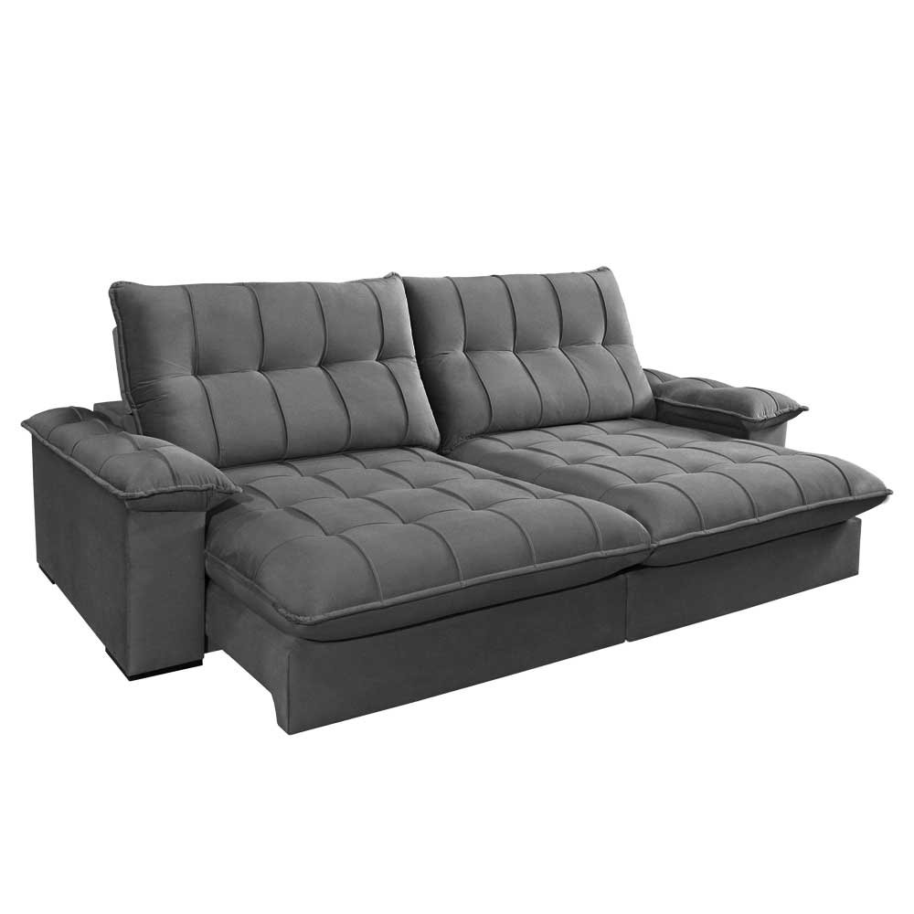 SOFÁ VICENZO (2,50M) RETRÁTIL E RECLINÁVEL 4 LUGARES - VELUDO GRAFITE