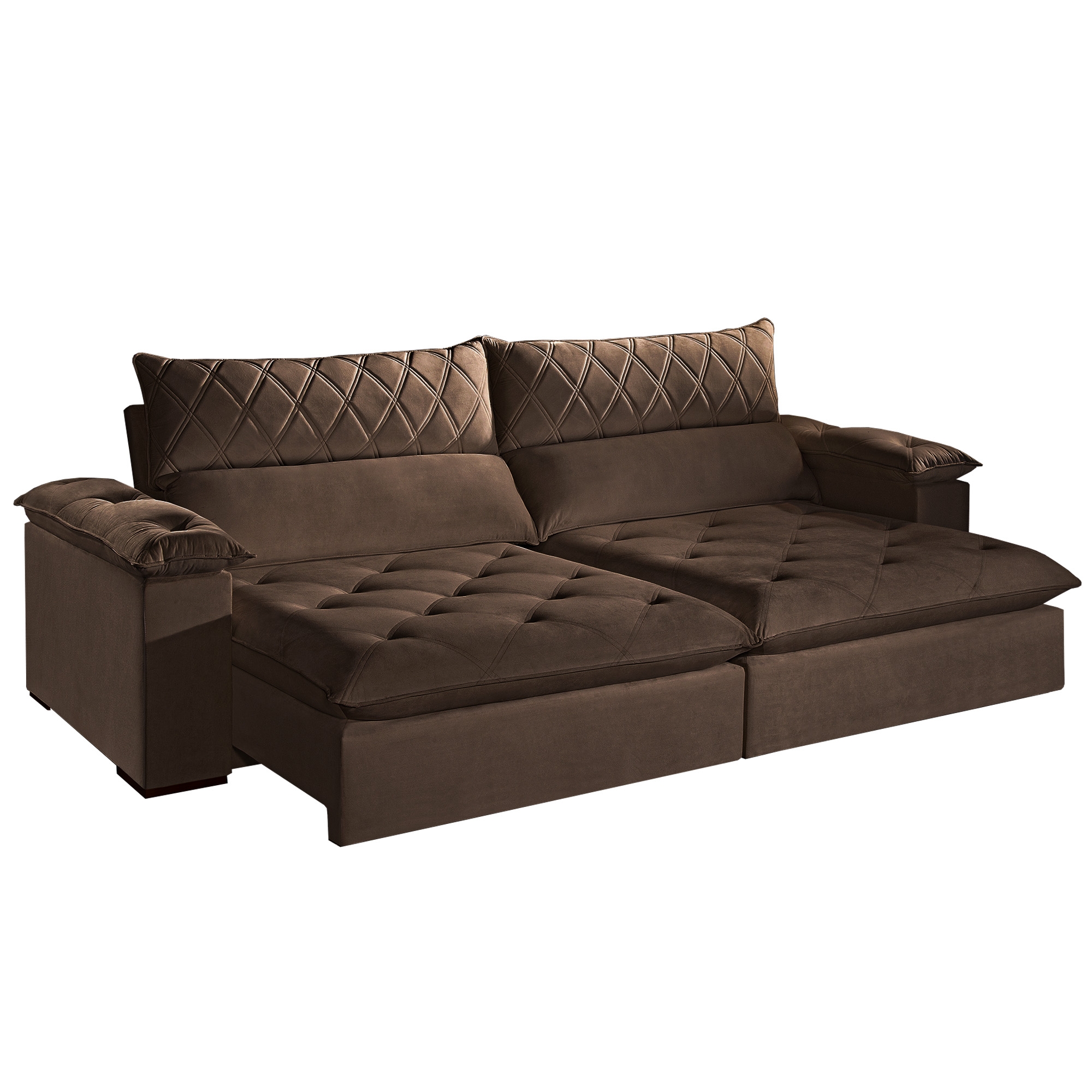 SOFÁ ZURIQUE (2,50M) RETRÁTIL E RECLINÁVEL - VELUDO MARROM