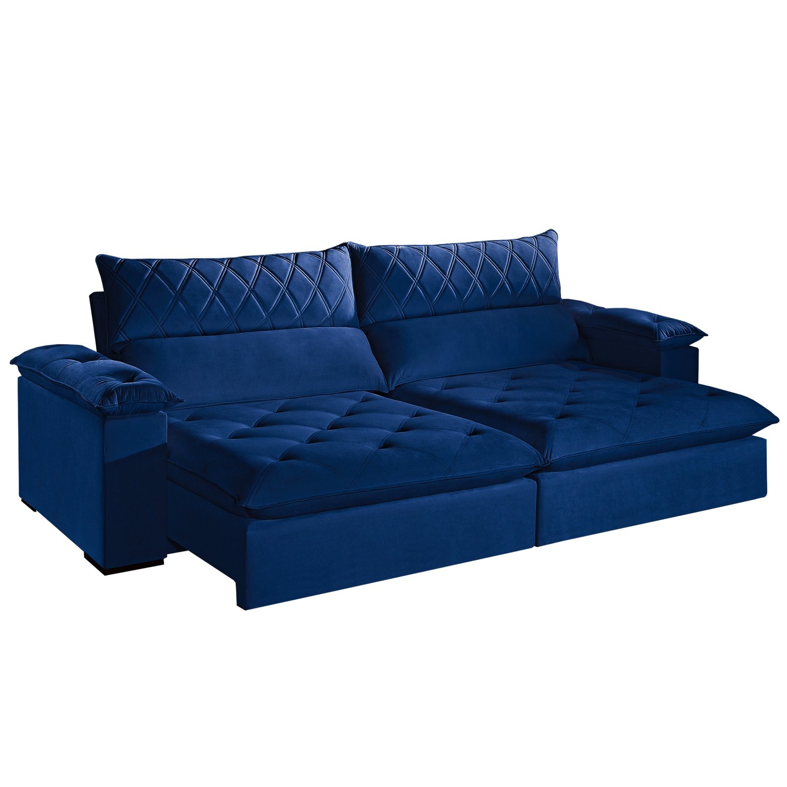 15213223280_zurique-azul.jpg SOFÁ ZURIQUE (2,50M) RETRÁTIL E RECLINÁVEL - VELUDO AZUL - Imagem 1