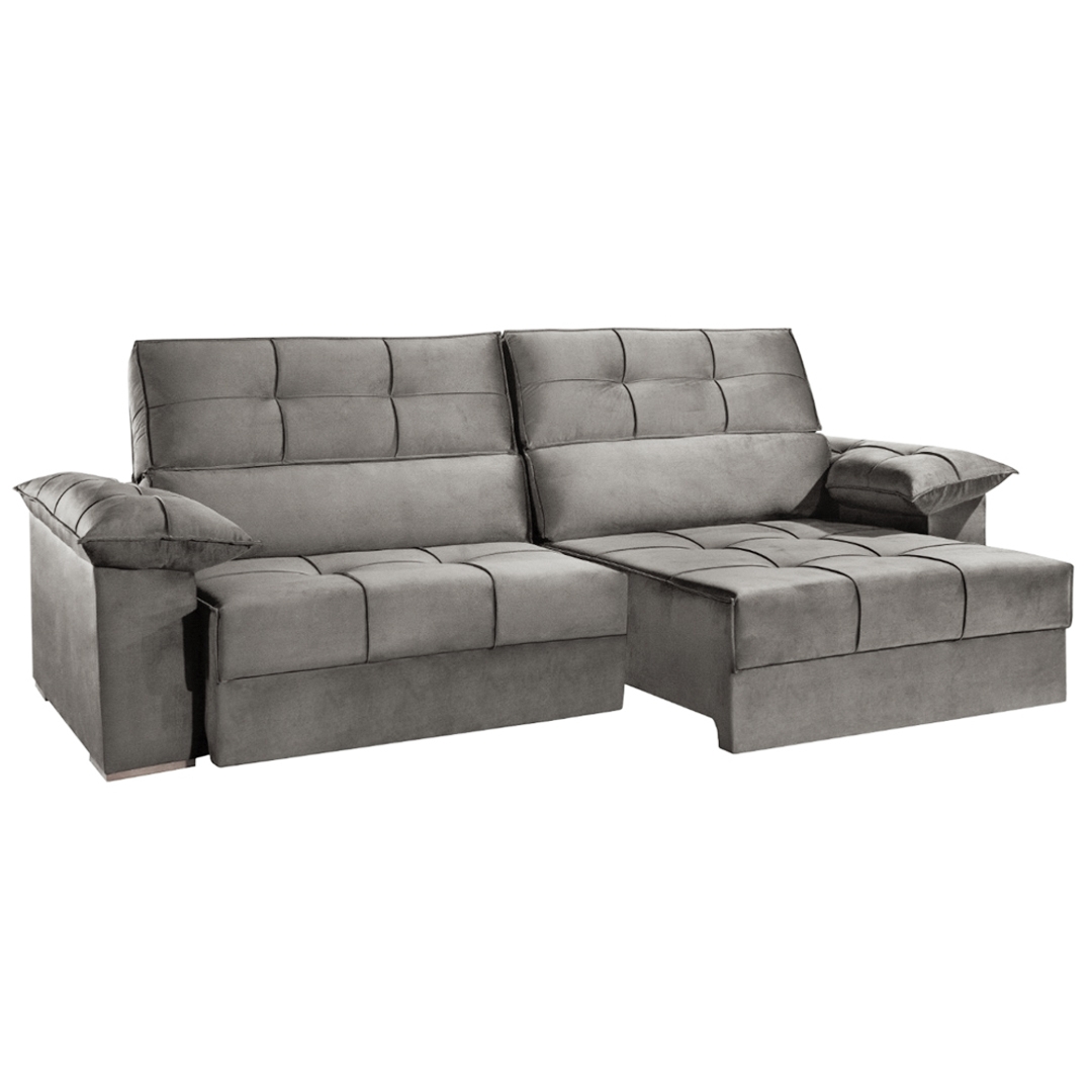 SOFÁ LISBOA (2,90M) RETRÁTIL E RECLINÁVEL - VELUDO CINZA