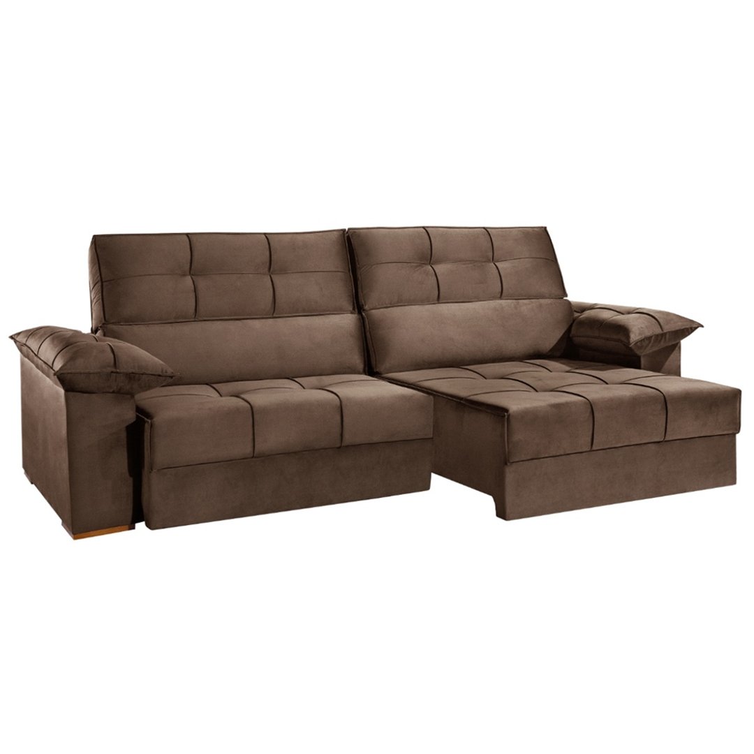 SOFÁ LISBOA (2,90M) RETRÁTIL E RECLINÁVEL - VELUDO MARROM