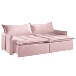 SOFÁ CAMA SEVILHA (2,20) SEM CAIXA - LIVING & RETRÁTIL COM ALMOFADAS SOLTAS - VELUDO ROSE