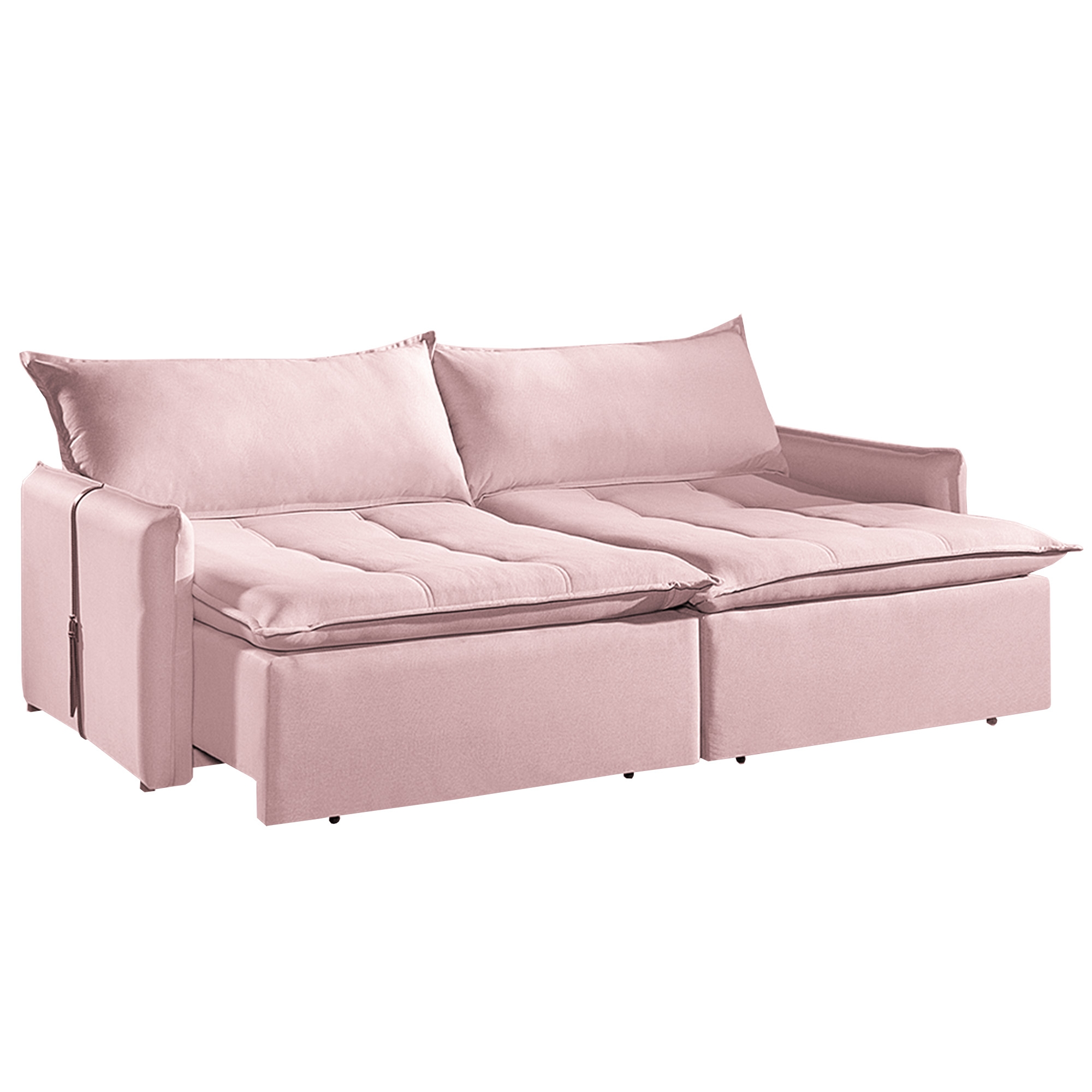 SOFÁ CAMA SEVILHA (2,20) SEM CAIXA - LIVING & RETRÁTIL COM ALMOFADAS SOLTAS - VELUDO ROSE