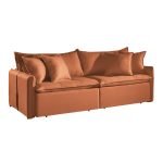 SOFÁ CAMA SEVILHA (2,20) SEM CAIXA - LIVING & RETRÁTIL COM ALMOFADAS SOLTAS - VELUDO TERRACOTA