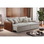 SOFÁ CAMA DIOR (2,20) SEM CAIXA - LIVING VERSÁTIL & RETRÁTIL COM ALMOFADAS SOLTAS - LINHO AREIA - Imagem 2