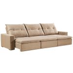 SOFÁ NOVARA (3,20M) 6 LUGARES RETRÁTIL E RECLINÁVEL - VELUDO BEGE