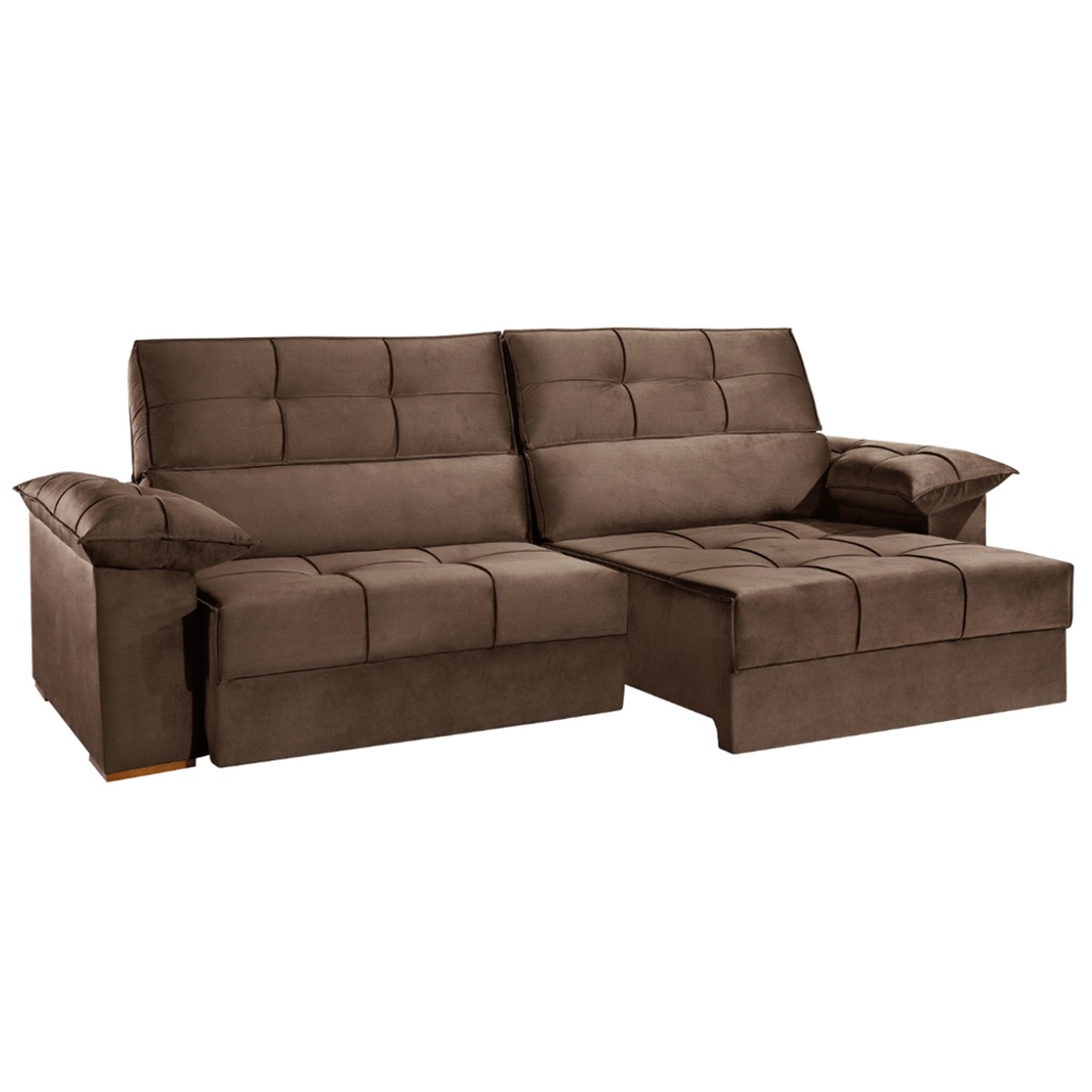 SOFÁ LISBOA (2,10M) RETRÁTIL E RECLINÁVEL - VELUDO MARROM