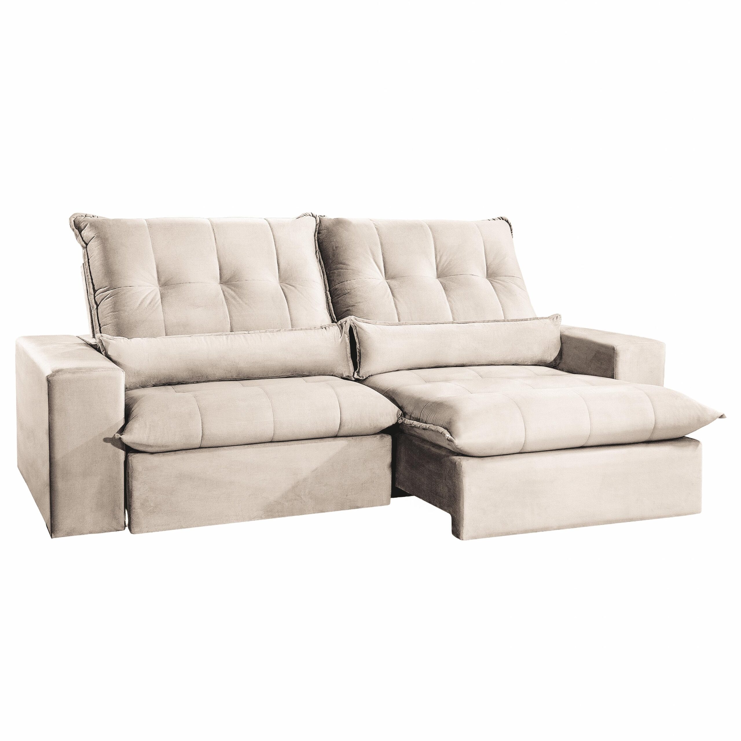 SOFÁ HERCULES (2,30M) RETRÁTIL E RECLINÁVEL - VELUDO BEGE