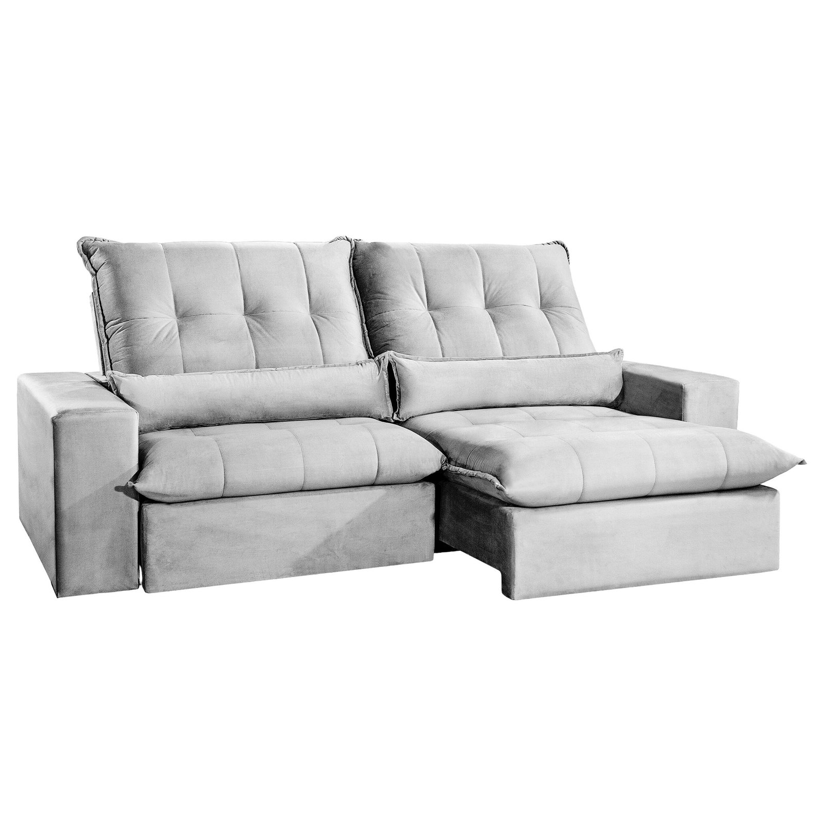 SOFÁ HERCULES (2,10M) RETRÁTIL E RECLINÁVEL - VELUDO PRATA