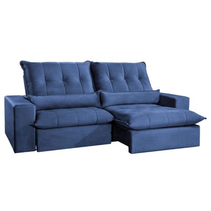 SOFÁ HERCULES (2,30M) RETRÁTIL E RECLINÁVEL - VELUDO AZUL