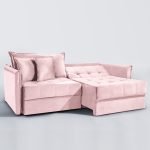 SOFÁ MILANNO (2,20) LIVING VERSÁTIL & RETRÁTIL COM ALMOFADAS SOLTAS - VELUDO ROSÊ
