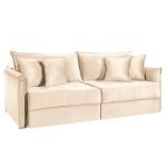 SOFÁ MILANNO (2,20) LIVING VERSÁTIL & RETRÁTIL COM ALMOFADAS SOLTAS - VELUDO BEGE - Imagem 2