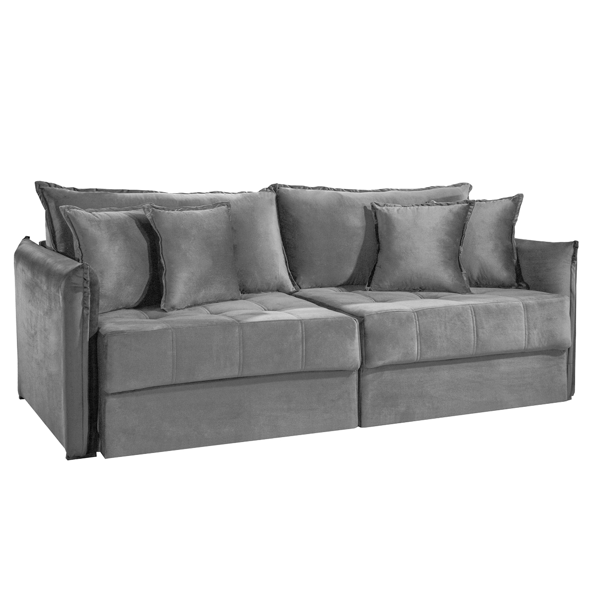 SOFÁ MILANNO (2,20) LIVING VERSÁTIL & RETRÁTIL COM ALMOFADAS SOLTAS - VELUDO GRAFITE