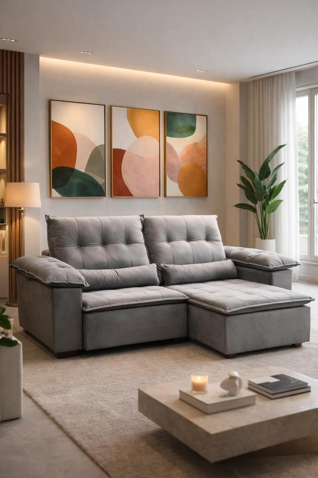 SOFÁ COZY (2,30M) RETRÁTIL E RECLINÁVEL 3 LUGARES - VELUDO GRAFITE