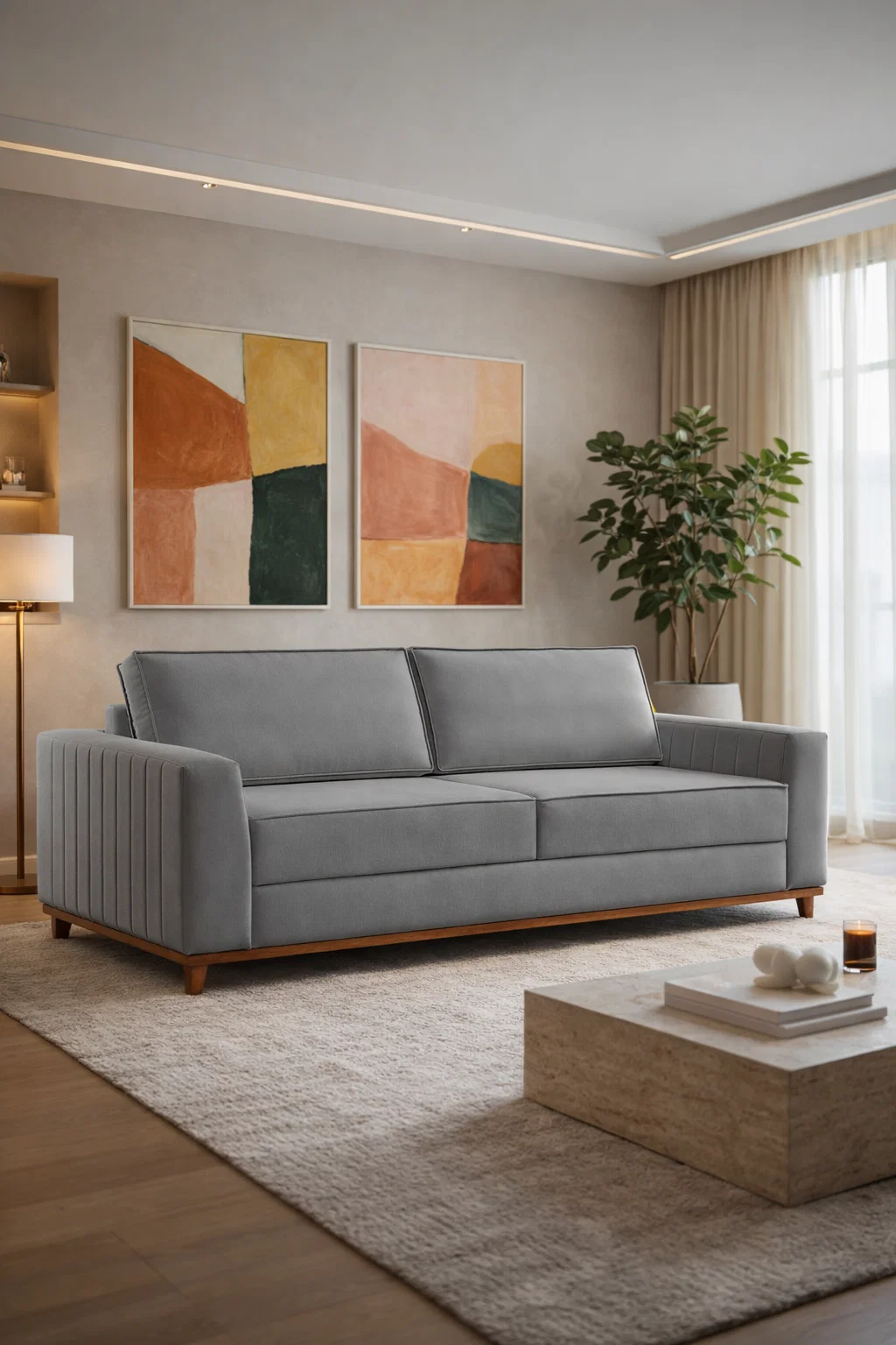 SOFÁ NOAH (2,20M) LIVING COM ALMOFADAS SOLTAS - LINHO CINZA