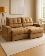 SOFÁ UNO (1,80M) 3 LUGARES RETRÁTIL E RECLINÁVEL - VELUDO MARROM