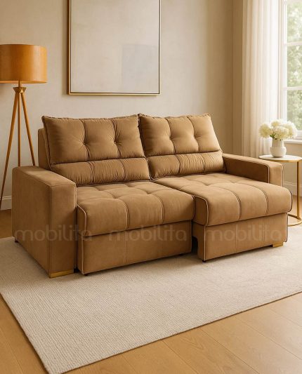 SOFÁ UNO (1,80M) 3 LUGARES RETRÁTIL E RECLINÁVEL - VELUDO MARROM