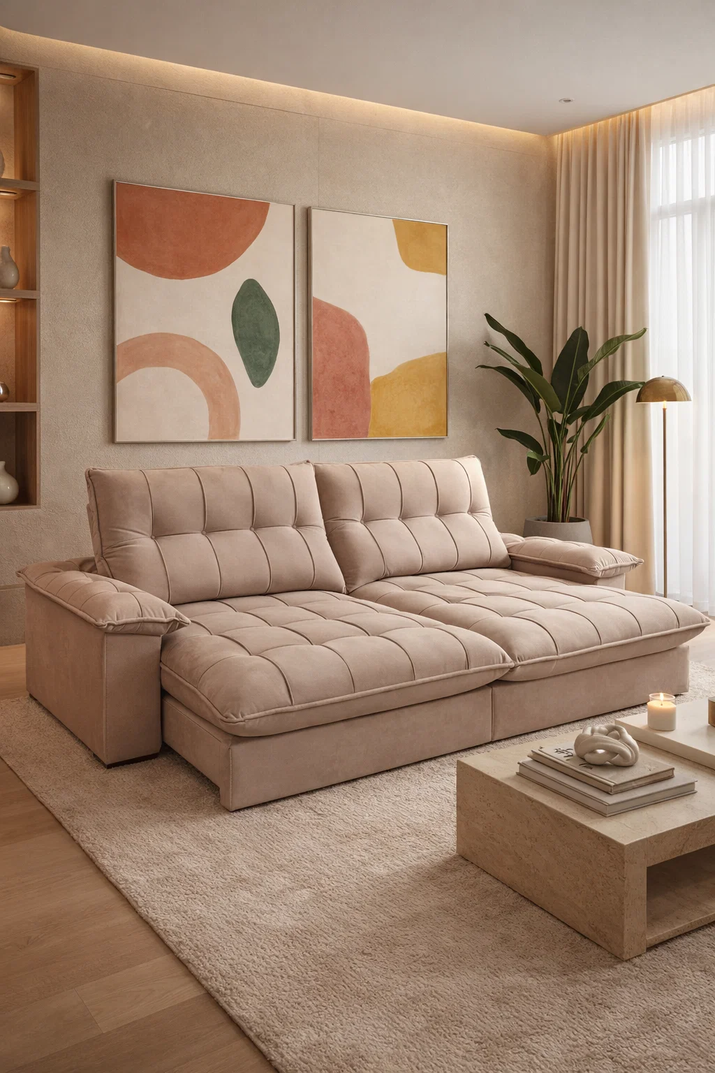 SOFÁ VICENZO (2,50M) RETRÁTIL E RECLINÁVEL 4 LUGARES - VELUDO CAMURCA