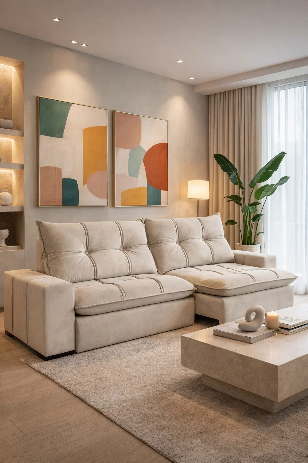 SOFÁ ARMANI (2,50M) MOLAS ENSACADAS - VELUDO PRATA