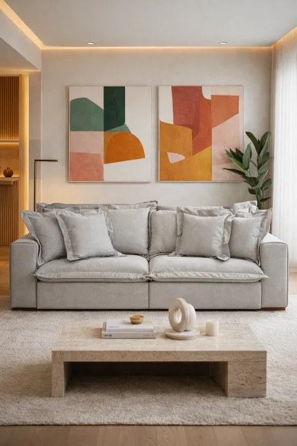 SOFÁ GIORGIO (2,30M) MOLAS ENSACADAS COM ALMOFADAS SOLTAS - LINHO CINZA