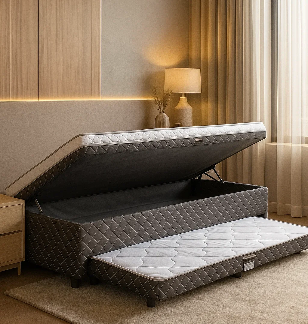 CAMA BOX SOLTEIRO C/ AUXILIAR E BAÚ