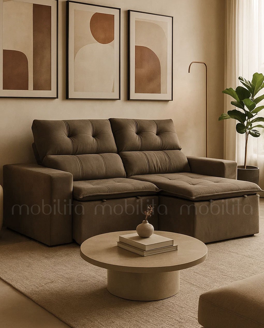 SOFÁ NIVUS (1,80M) 3 LUGARES RETRÁTIL E RECLINÁVEL - VELUDO MARROM