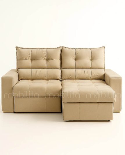 SOFÁ UNO (1,80M) 3 LUGARES RETRÁTIL E RECLINÁVEL - VELUDO BEGE