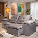 SOFÁ LUCCA (2,00M) 3 LUGARES RETRÁTIL E RECLINÁVEL - VELUDO GRAFITE