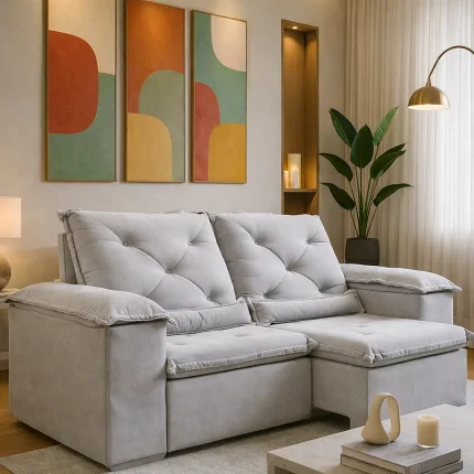 SOFÁ TURIM (2,00M) 3 LUGARES RETRÁTIL E RECLINÁVEL - VELUDO PRATA