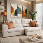 SOFÁ AGHATA (2,50M) 4 LUGARES RETRÁTIL E RECLINÁVEL - VELUDO MARFIM - Imagem 2