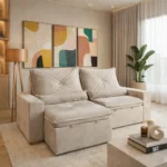 Sofa Marvin 2,00m Retrátil e Reclinável 3 lugares , veludo bege