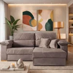 SOFÁ NILO (2,50M) 4 LUGARES RETRÁTIL E RECLINÁVEL - VELUDO CAPUCCINO