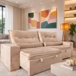 SOFÁ PALERMO (2,50M) 4 LUGARES RETRÁTIL E RECLINÁVEL - VELUDO BEGE