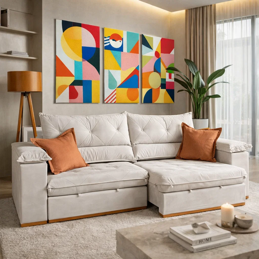 aghata-02 SOFÁ AGHATA (2,50M) 4 LUGARES RETRÁTIL E RECLINÁVEL - VELUDO MARFIM - Imagem 1