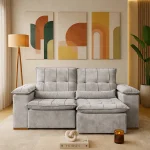 SOFÁ LUCCA (2,00M) 3 LUGARES RETRÁTIL E RECLINÁVEL - VELUDO CINZA