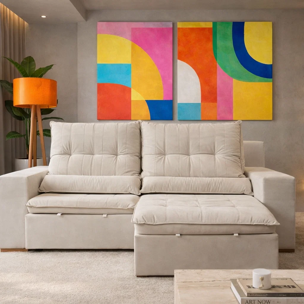 palermo-01 SOFÁ PALERMO (2,50M) 4 LUGARES RETRÁTIL E RECLINÁVEL - VELUDO MARFIM - Imagem 1