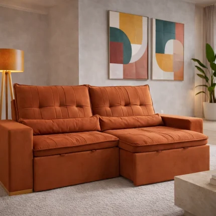 SOFÁ PALERMO (2,50M) 4 LUGARES RETRÁTIL E RECLINÁVEL - VELUDO TERRACOTA