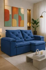 SOFÁ TURIM (2,00M) 3 LUGARES RETRÁTIL E RECLINÁVEL - VELUDO AZUL